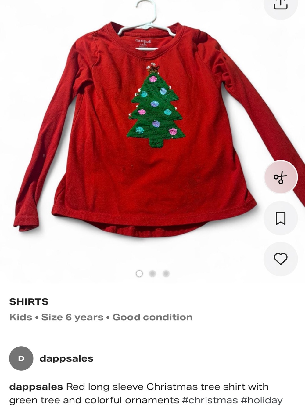 Cat & Jack Red Long-Sleeve Top with Green Christmas Tree